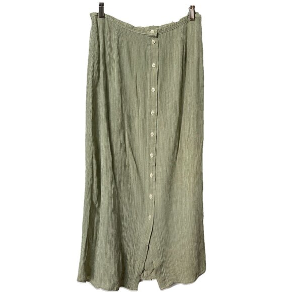Vintage Eddie Bauer Maxi Skirt Womens Wrinkly Gauze Crepe Button Front Prairie - Picture 1 of 8